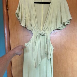 Lulus Light Green Tie-Front Midi Dress